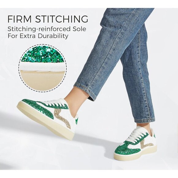 Lucky Step Women Green Sparkly Bling Shiny Dressy Bedazzled Bridal Sneakers - Picture 6 of 9